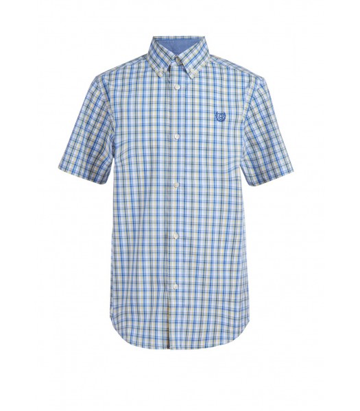 Chaps Yellow/Blue/Off White Check Short Sleeve Stretch Shirt
